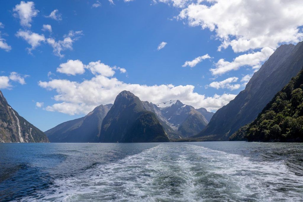 The close vertical cliff face of Milford Sound